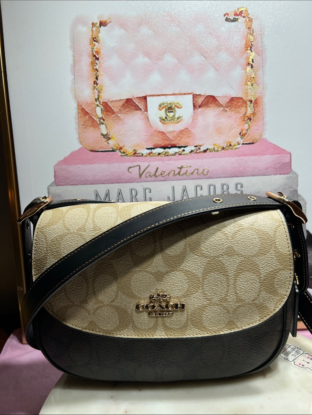 Coach Macie Saddle Bag In Blocked Signature Canvas Signature Saddle EUC